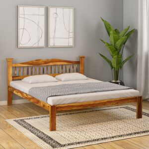 Uttara Solid Wood Queen Size Bed In Rustic Teak Finish